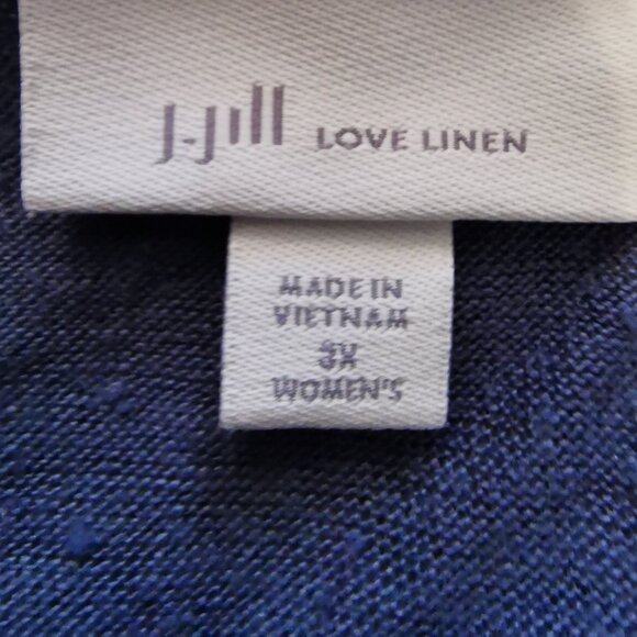J.Jill love linen women Top 3XL Indigo 3/4 sleeve 100% Linen Gauze Knit 0349 . - Picture 4 of 5